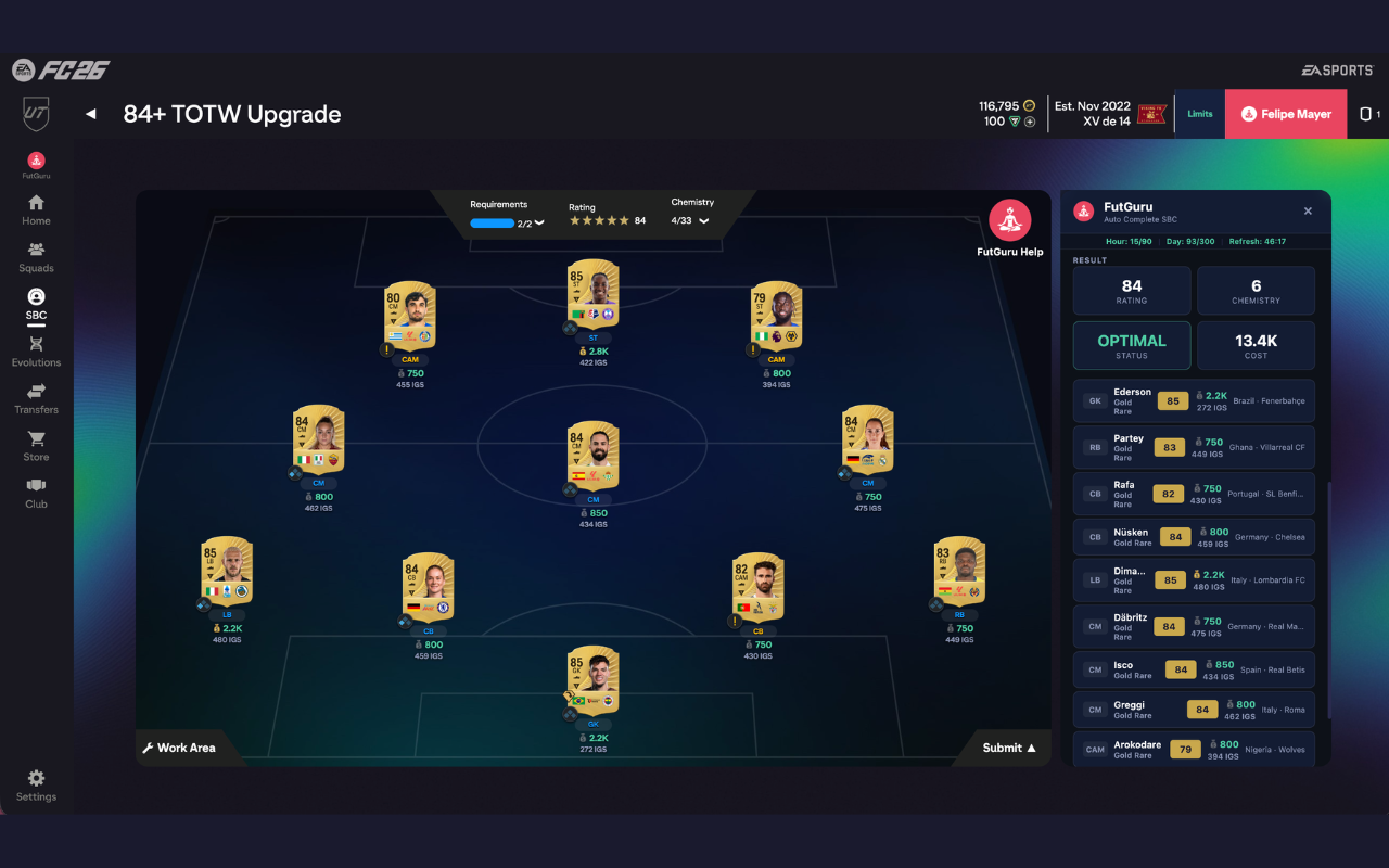 FutGuru solving an SBC challenge automatically